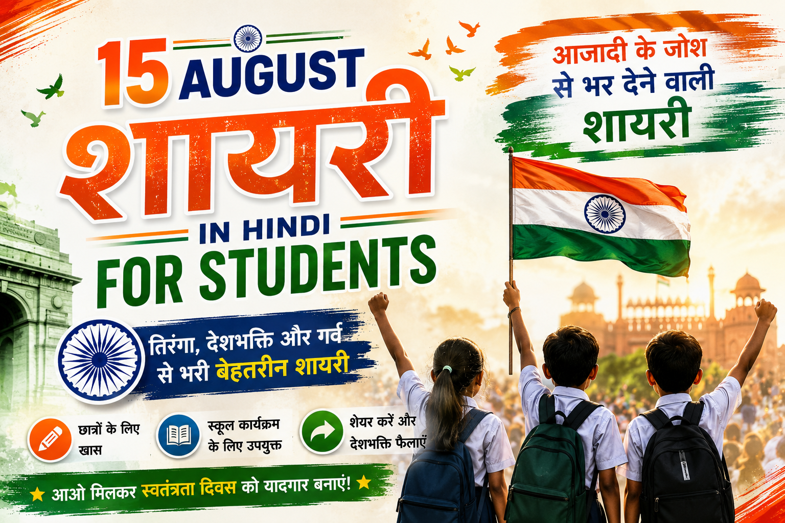 15 August Shayari in Hindi for Students | आजादी के जोश से भर देने वाली शायरी